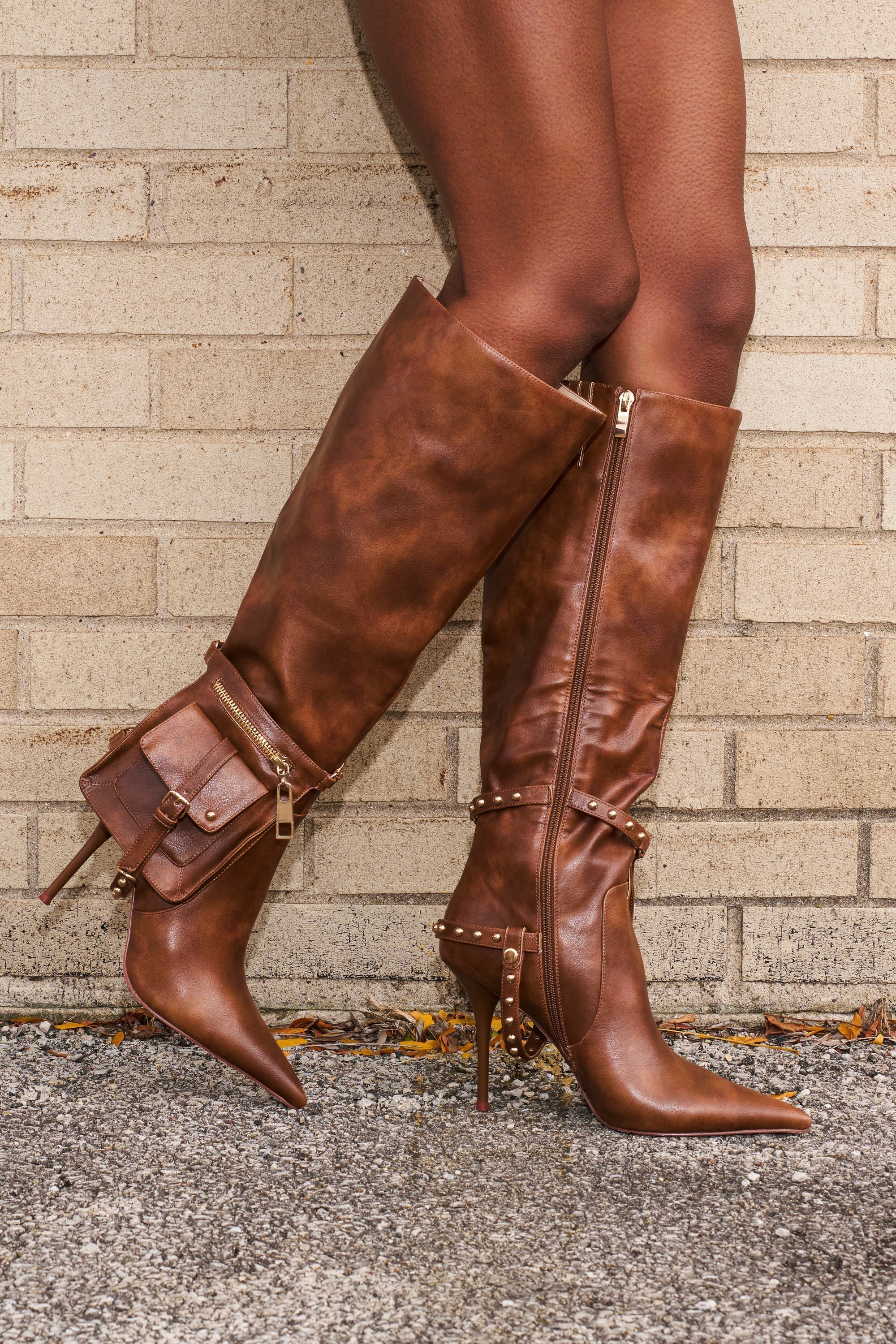 AZALEA WANG RONDEL BROWN DISTRESSED STILETTO BOOT