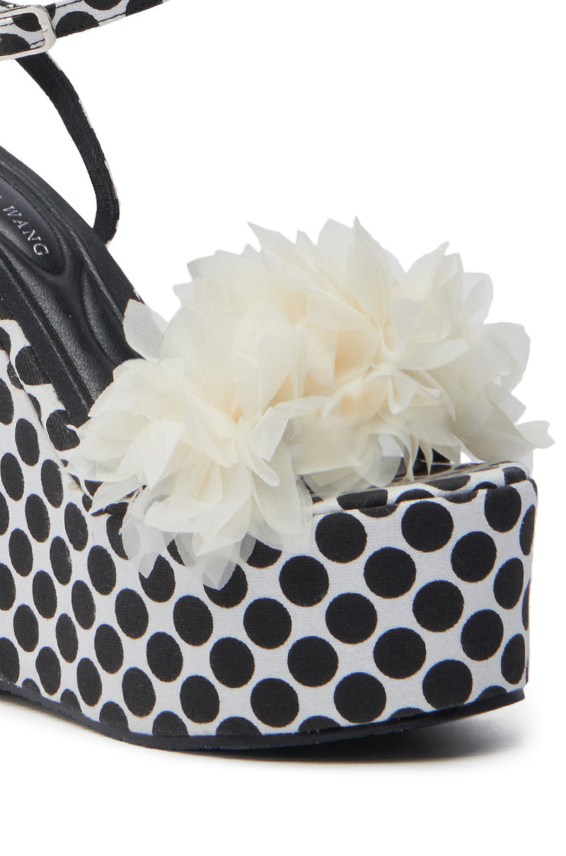 AZALEA WANG SERAIAH BLACK AND WHITE POLKA DOT WEDGE SANDAL