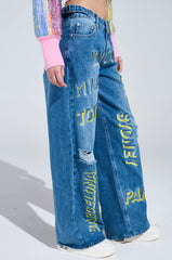 JETSETTER EMBROIDERY WIDE LEG JEANS