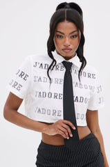 J'ADORE RHINESTONE CROPPED BUTTON DOWN