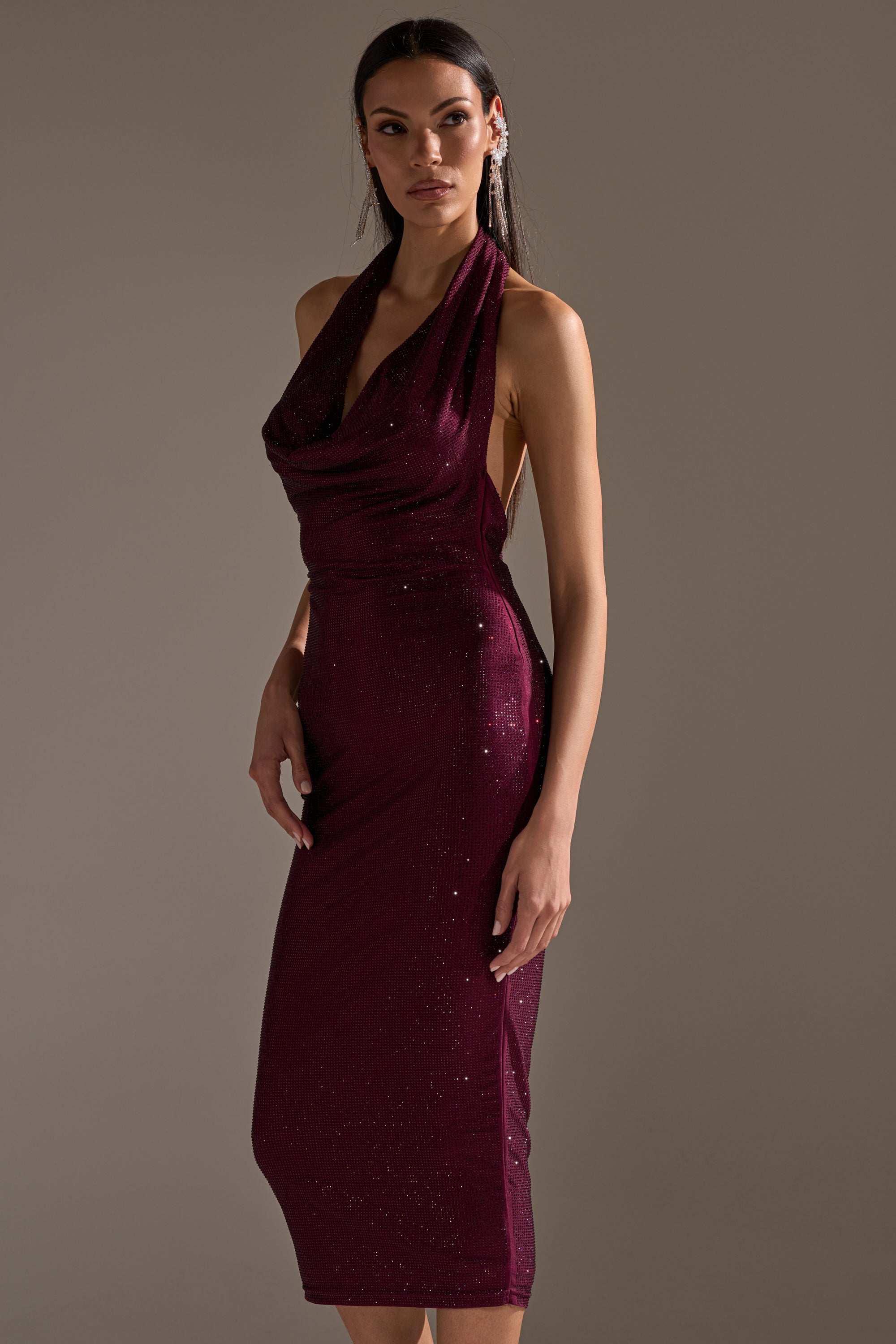POPPIN' BOTTLES RHINESTONE MAXI DRESS IN PURPLE
