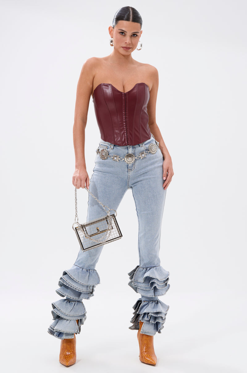 BACK IT UP CORSET TOP IN BURGUNDY