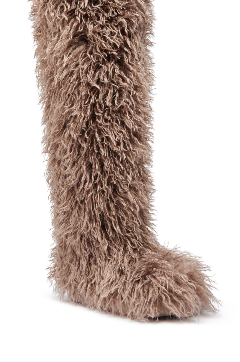AZALEA WANG TEMPLETON TAUPE FAUX POODLE FUR OVER THE KNEE BOOT