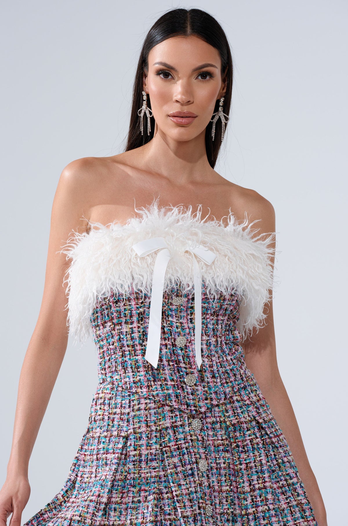 FUR TRIM TWEED CORSET