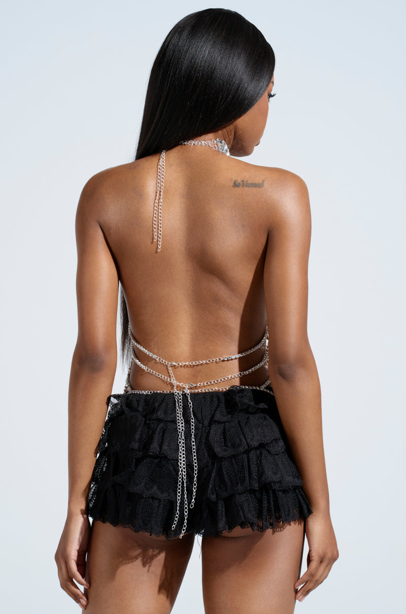 LOREN RHINESTONE HALTER NECK TOP IN SILVER