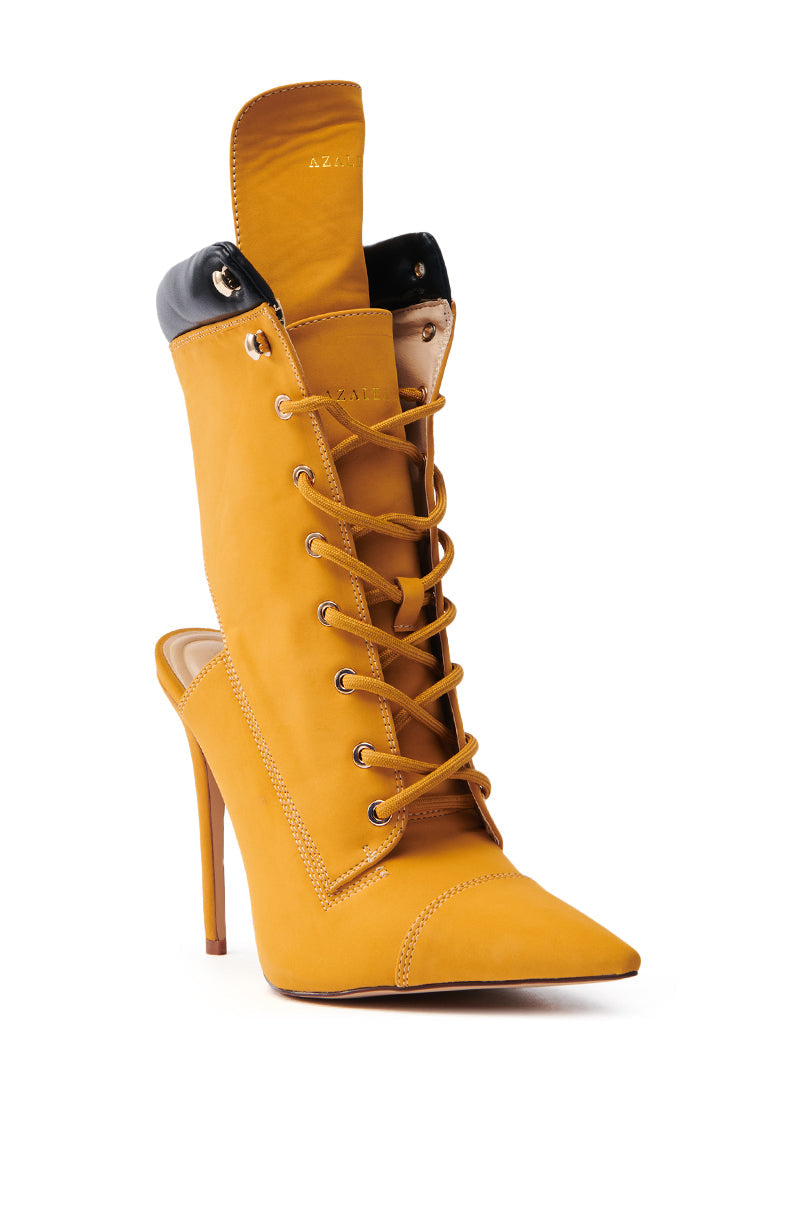 AZALEA WANG XIOMARA YELLOW LACE UP STILETTO BOOTIE