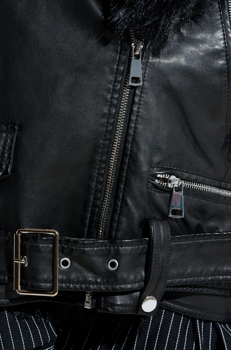 ON THE GO FUR TRIM MOTO IN BLACK