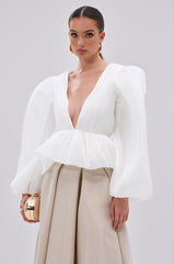 MIMI V-NECK BLOUSE IN WHITE