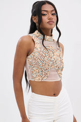 ISLAND VIBES MOCK NECK TEXTURED SLEEVELESS TOP