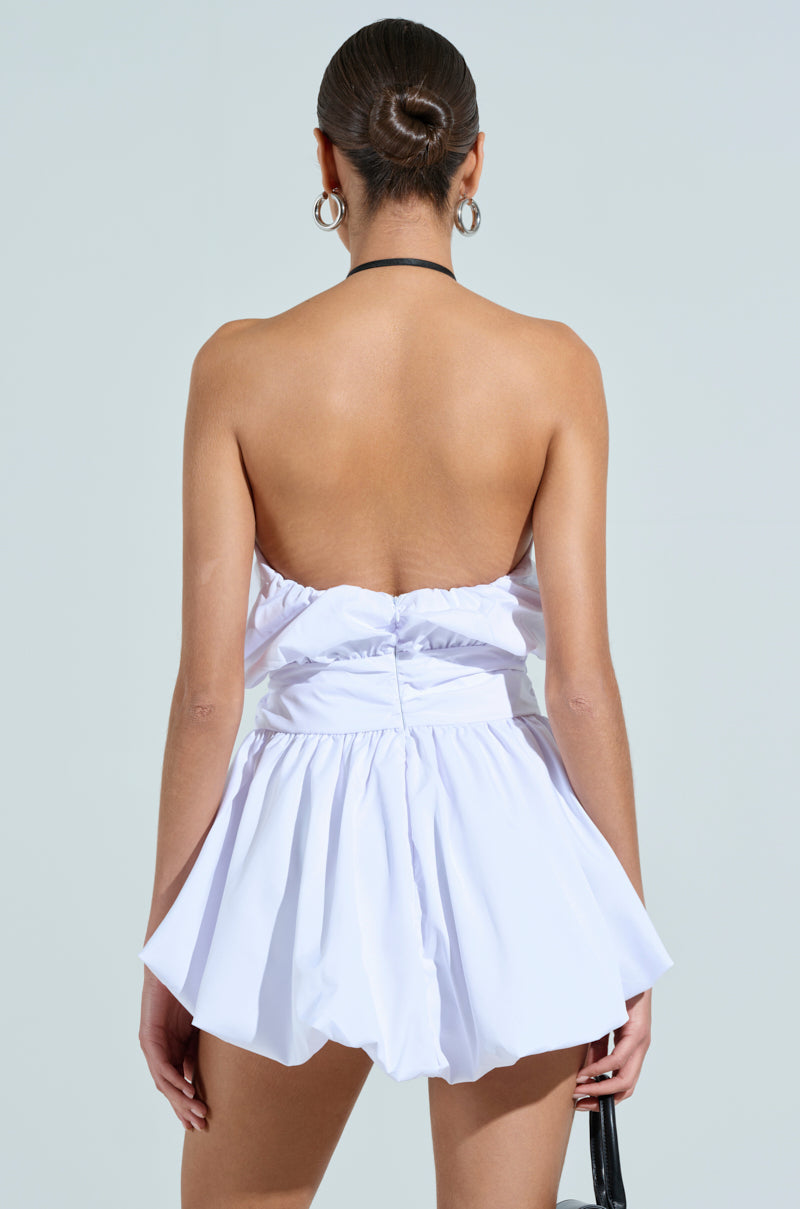 OUT OF OFFICE MINI BUBBLE DRESS WITH TIE