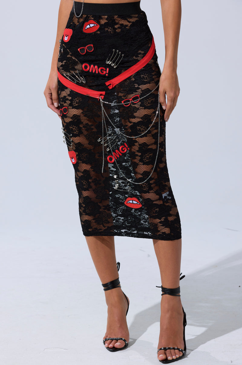 OMG LACE MAXI SKIRT WITH EMBELLISHMENTS