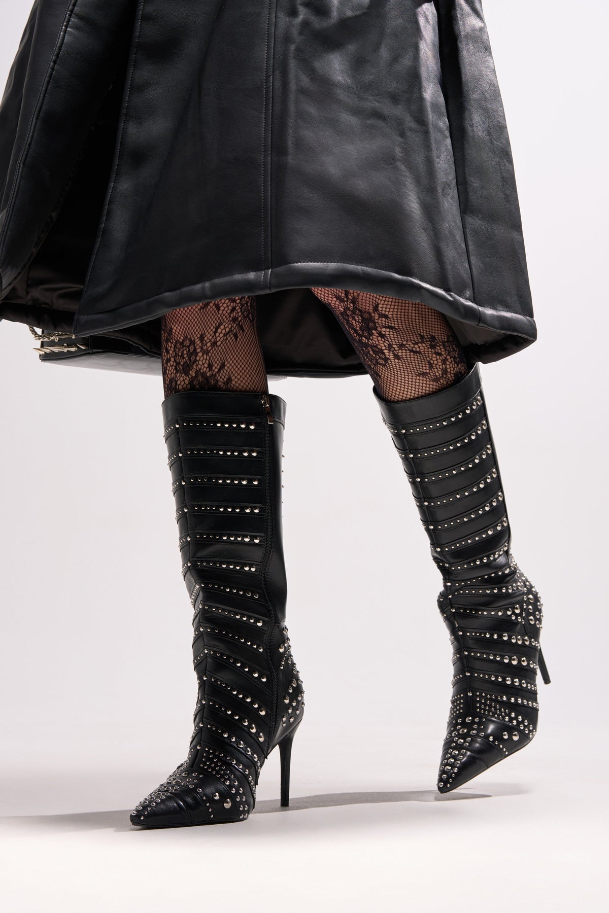 AZALEA WANG ZOX BLACK RHINESTONE AND STUDDED BLACK BOOTIE