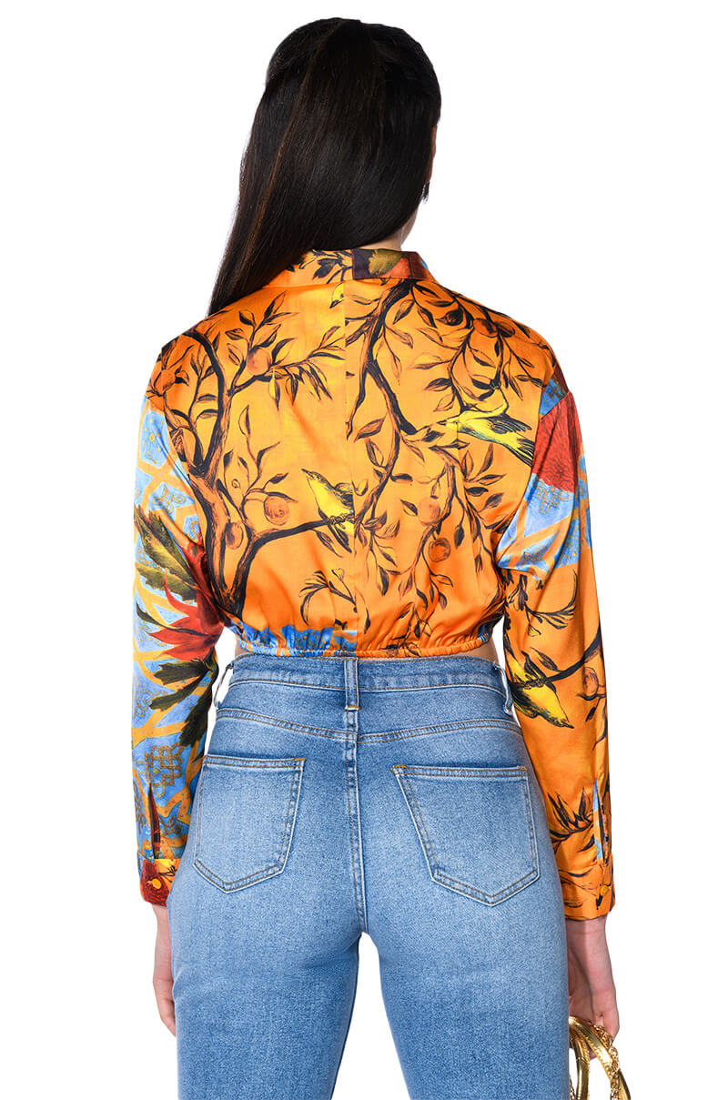 AUDREY PRINTED TIE FRONT BLOUSE
