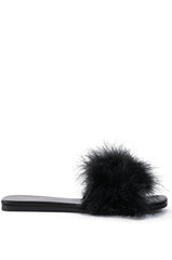 AZALEA WANG PAISLEY FLAT FEATHER SANDAL IN BLACK