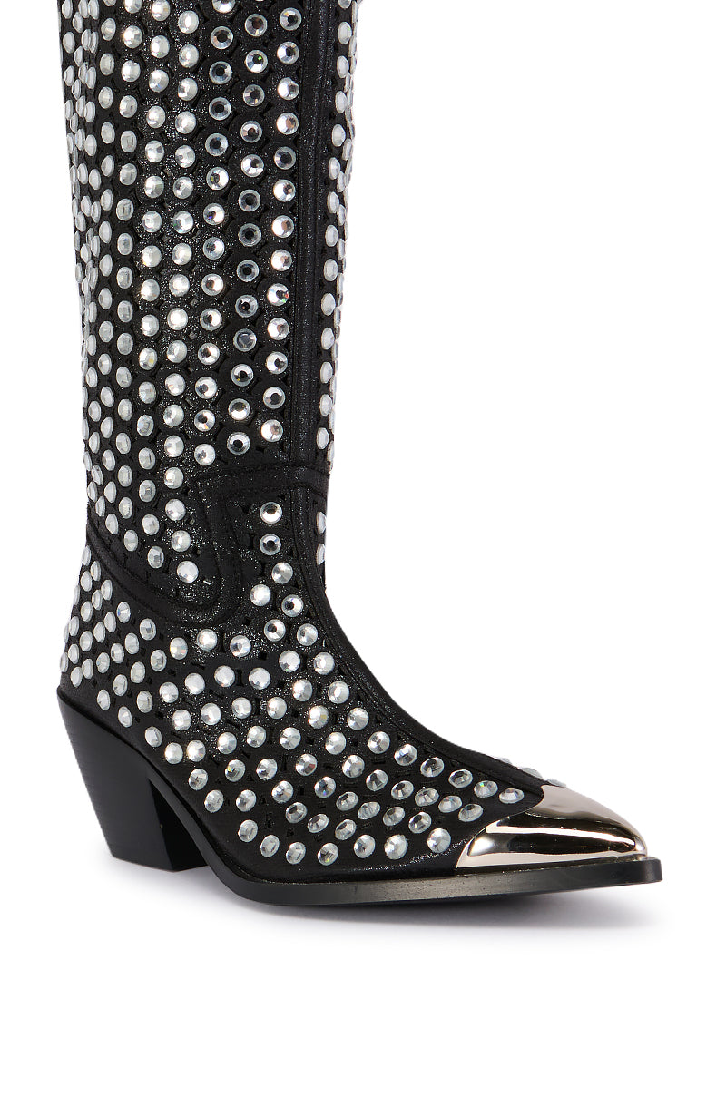 AZALEA WANG RUVIN BLACK EMBELLISHED WESTERN BOOT