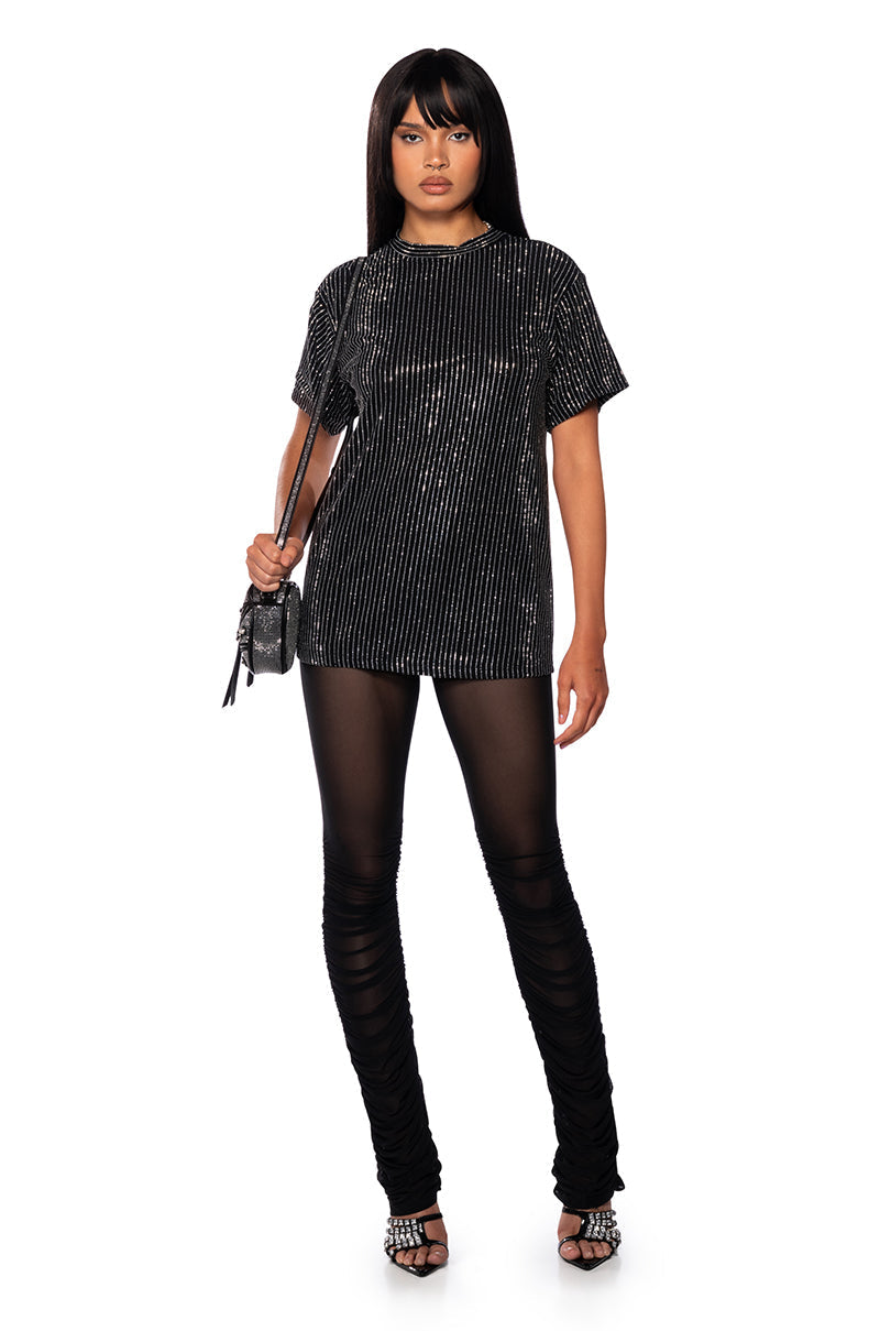 GLITZ OVERSIZED MESH T SHIRT IN BLACK