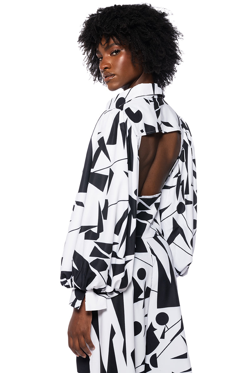 LENNON PRINTED PUFF SLEEVE BUTTON DOWN