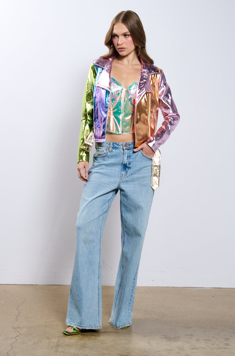 METALLIC PASTEL MOTO JACKET