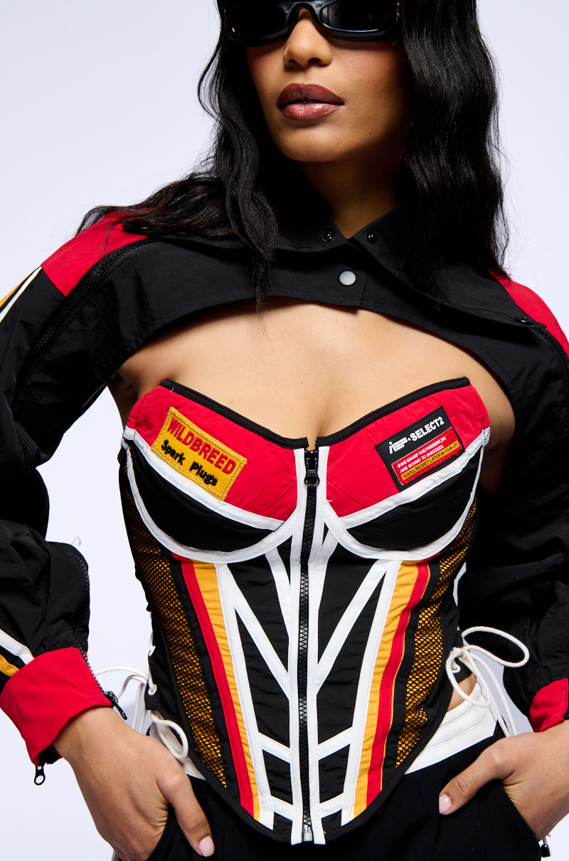 NEED FOR SPEED ZIP UP FRONT CORSET TOP