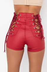 ON-DUTY VEGAN LEATHER LACE UP SHORTS