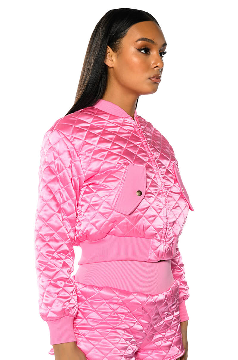 PINK QUILTED SPRING BOMBER